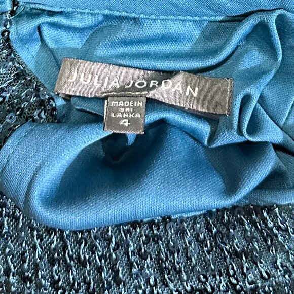 NWT Julia Jordan Sequin Mock Neck Sheath Dress Size 4 Teal - Picture 6 of 7